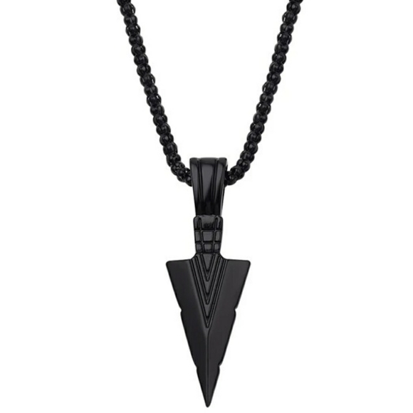 NEW Black Titanium Arrow Pendant Necklace Chain - Picture 1 of 3